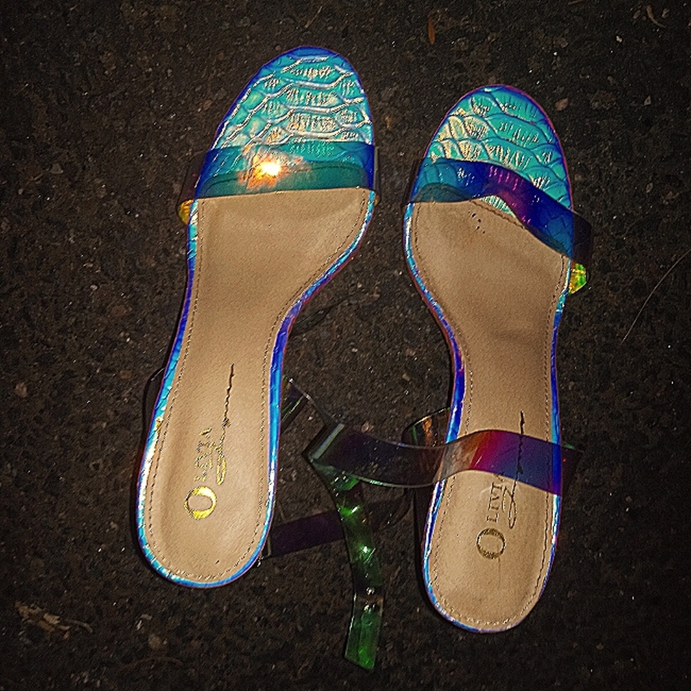 Strappy Metallic Irredescent Heels